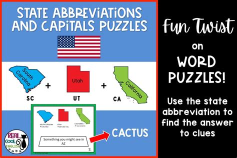 Us State Abbreviations And Capitals Puzzles Real Cool English