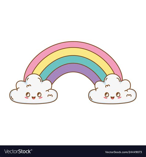 Clouds And Rainbow Kawaii Characters Royalty Free Vector