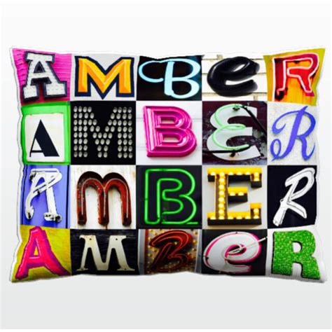 Personalized Pillow Featuring The Name Amber In Photos Of Sign Letters