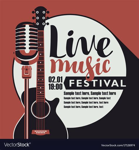 Live Music Poster With Guitar And Microphone Vector Image