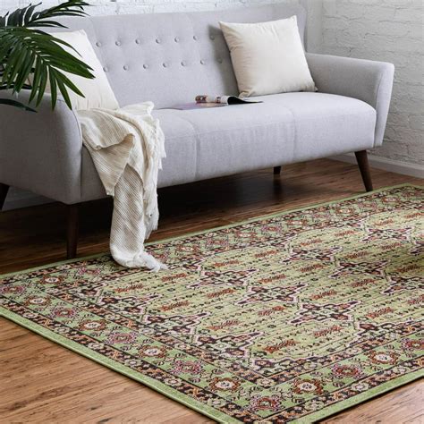 rugs lucerne collection area rug ‚Äì 8 x 10 green low pile rug perfect for living rooms