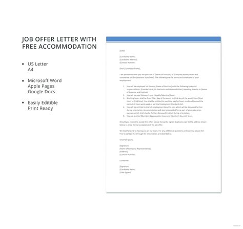 Job Offer Letter With Free Accommodation Template In Microsoft Word