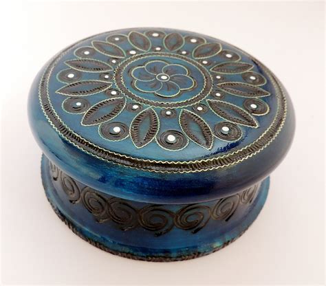 Handmade Blue Round Jewellery Trinket Box By Krakowchessandcrafts