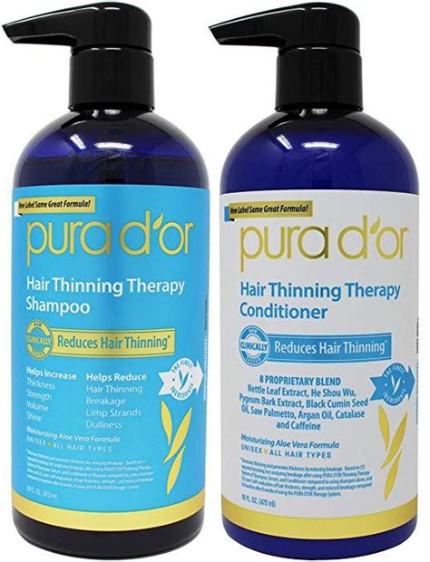 Pura Dor Hair Thinning Therapy Shampoo And Conditioner 2 Piece System For Prevention Infused