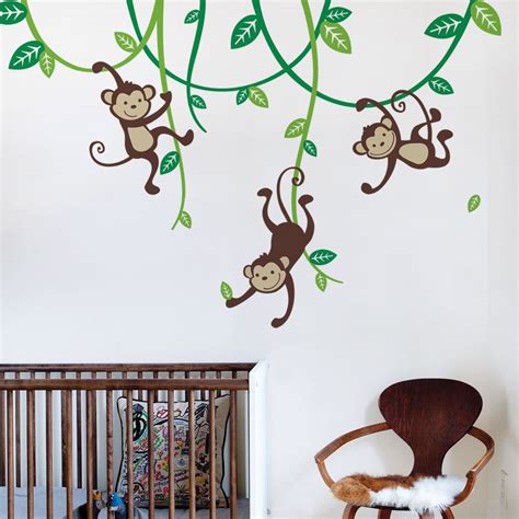 3 Monkeys Swinging From Vines Wall Decal Etiquetas De Pared De