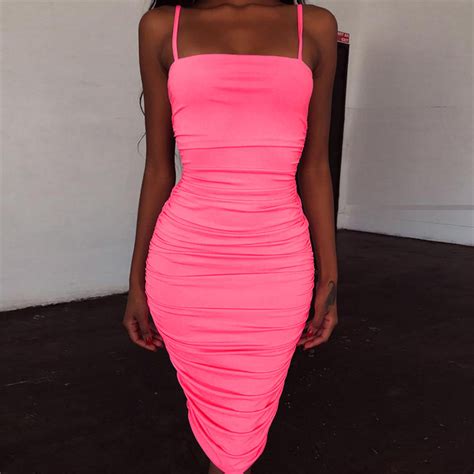 2019 Sexy Pleated Booty Pencil Dresses Women Scrunch Clothing