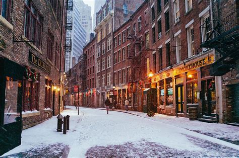 New York City Winter Snow On Stone Street Photograph By Vivienne