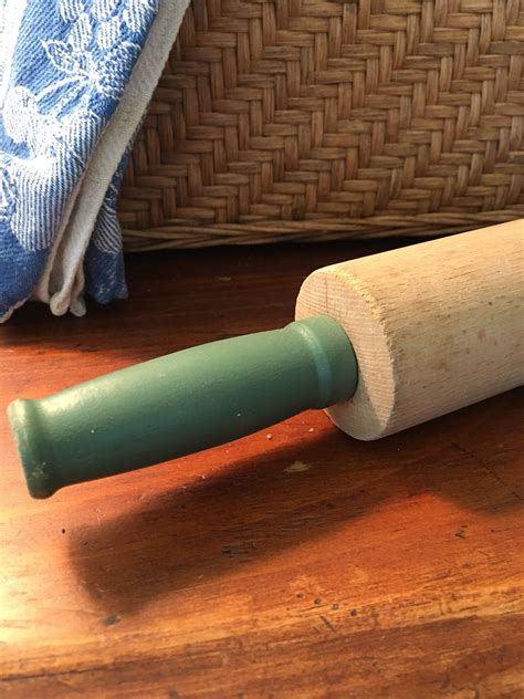 Vintage Rolling Pin Wood Rolling Pin Green Handle Country Etsy