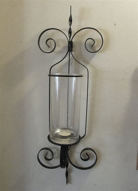 Wrought iron candle holders for your colonial home. Wrought Iron Wall Sconce Candle Holder / Vase XL