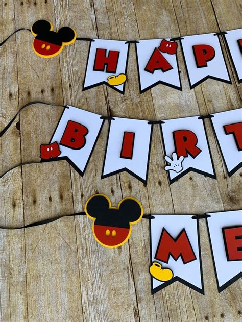 Mickey Mouse Inspired Birthday Banner Happy Birthday Banner Etsy