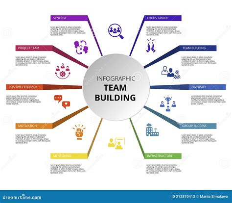 Infographic Team Building Template Icons In Different Colors Include
