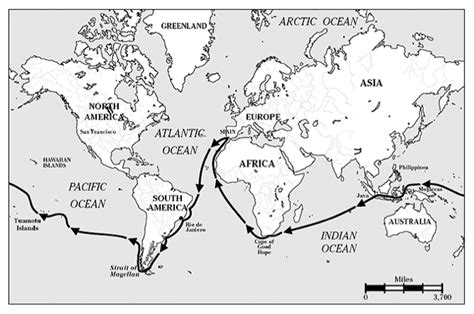 Ferdinand Magellan Travel Route Map