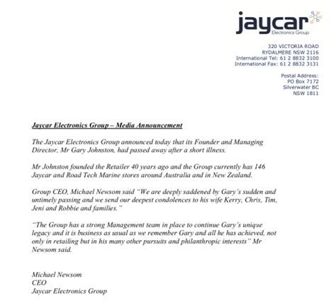 Jaycar Electronics Announces The Death Of Its Founder And Md Gary