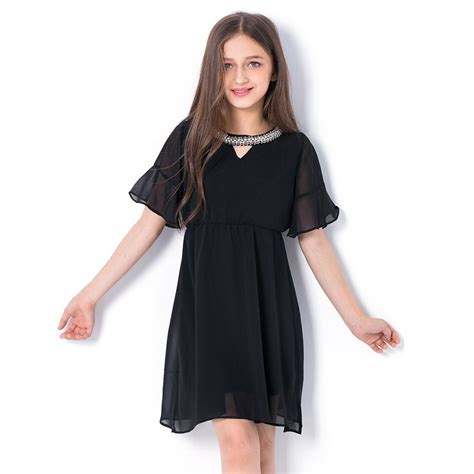 Girls Black Chiffon Dress Summer Teenage Clothing 10 11 12 13 14 Years