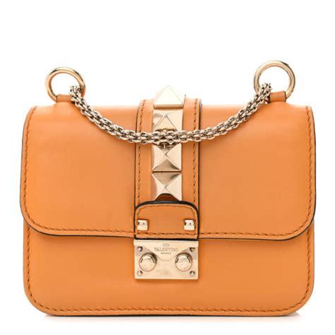 Valentino Garavani Vitello Mini Glam Lock Rockstud Flap Mandarin Sorbet