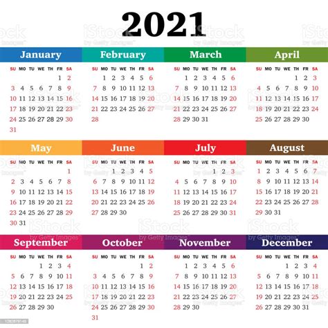 Ilustración De Calendario Vectorial Para El Año 2021 La Semana Comienza