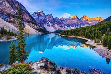 Solve Sunrise At Moraine Lake Alberta Jigsaw Puzzle Online With 165 Pieces