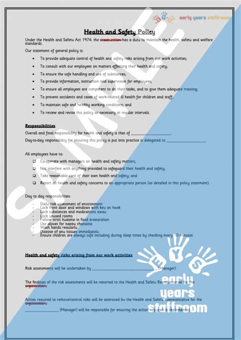Health And Safety Policy Early Years Eyfs Editable Resource