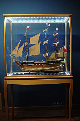 Display Case For For Tall Ships Models Cabinet Natural Hardwood With