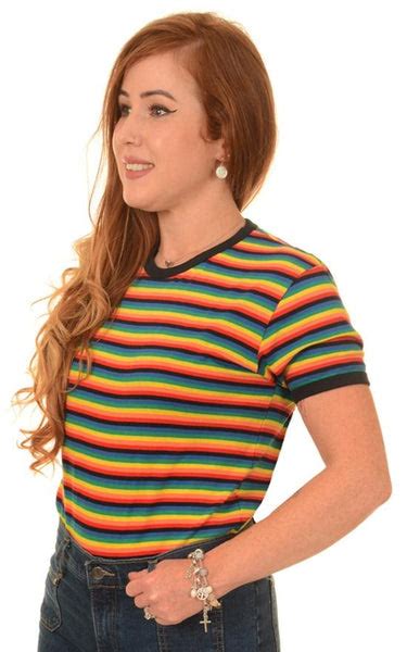 Run And Fly Rainbow Stripe Multi T Shirt Top Bright Colourful Retro 70s