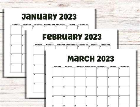 2023 Year Calendar Printable Calendars 2023 Printable Monthly Etsy