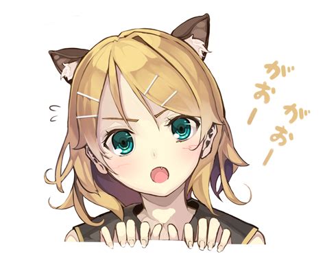 Animal Ears Aqua Eyes Blonde Hair Catgirl Fang Itsutsuse Kagamine Rin