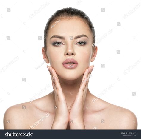 Beautiful Woman Cares Skin Face Isolated Stock Photo 1279419493