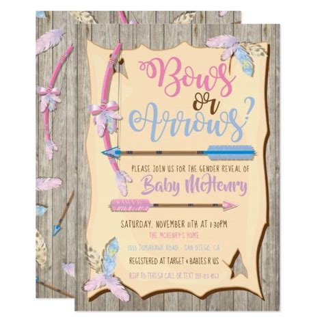 Bow Or Arrows Gender Reveal Baby Shower Invitation