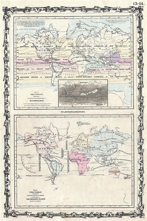 1861 Johnson Climate Map Of The World W Meteorology Rainfall And