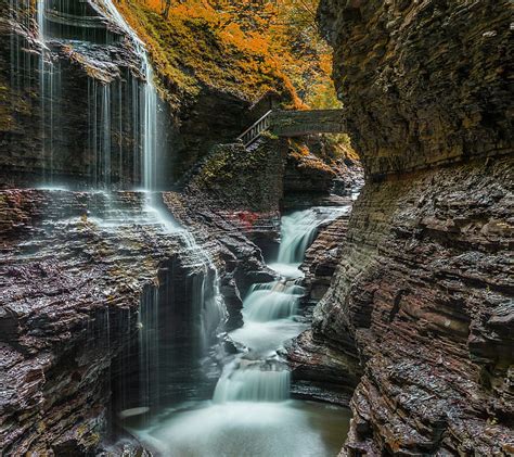 Autumn Fall Bridge Path Season Waterfall Hd Wallpaper Peakpx