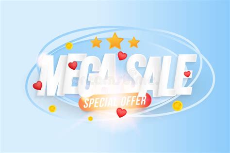 Banner Mega Sale With Special Offer On A Blue Background With Hearts