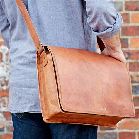 Personalised Large Brown Leather Messenger Bag By Paper High