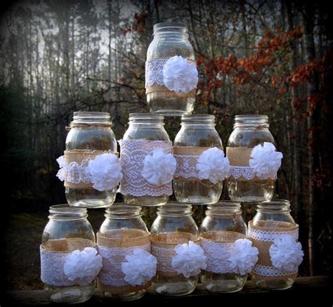 10 Mason Jar Sleeves Burlap Decorations Wraps Lace Shabby Rustic