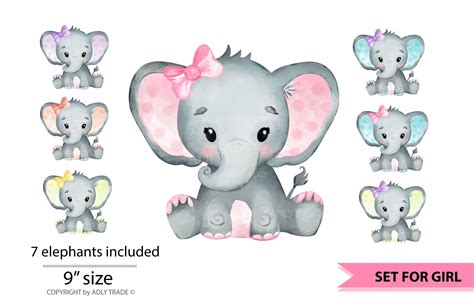 Elephant Girl Watercolor Clipart Set Graphic By Adlydigital