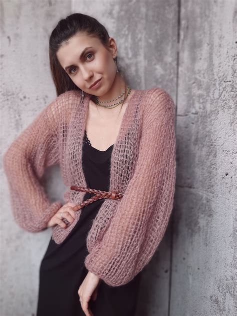 Pink Mohair Cardigan Loose Handknit Cardigan Belted Oversized Etsy