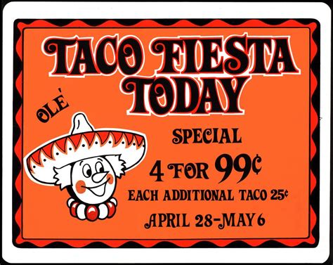 Jack In The Box Taco Fiesta Today In Store Plastic Sign 1970s