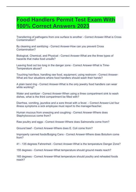 Food Handlers Permit Test Exam With 100% Correct Answers 2023 - Food