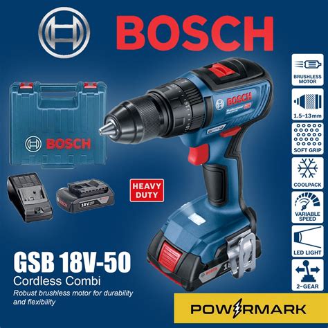 Bosch Gsb 18v 50 Cordless Impact Drill Combi Set Brushless Motor