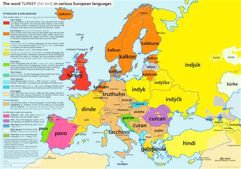 The Word Turkey The Bird In Various European Languages Vivid Maps