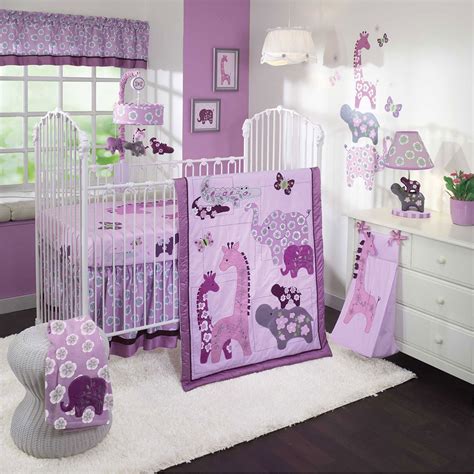 The contemporary brown zebra and purple giraffe fabric bring a graphic and stylish. Lambs & Ivy Lavender Jungle 4 Piece Crib Bedding Set