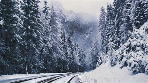 Wallpaper Id 12447 Road Forest Turn Mountains Snowy Winter