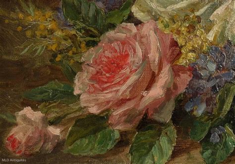 Camille Aimé Wolf Oil On Canvas Late 19th Century Roses Bouquet On