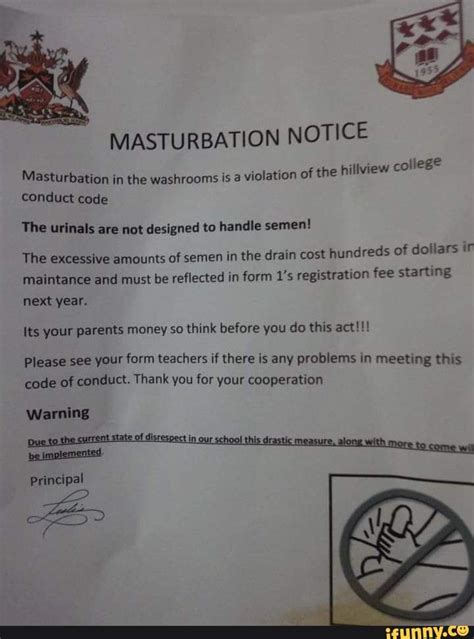 Masturbation Notice Masturbation In The Washrooms Is Violation Of The Hillview College Conduct