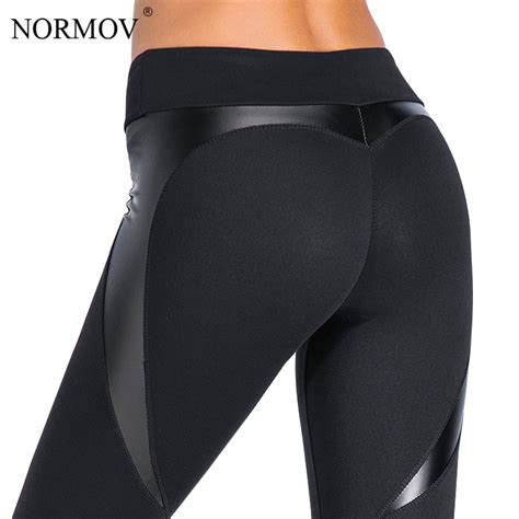 normov women heart leather leggings sexy push up leggins mujer workout