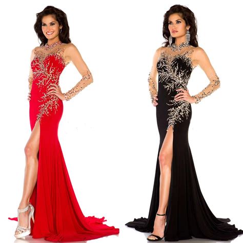 Sexy Pageant Evening Dresses Red Carpet Front Slit Black White 2015
