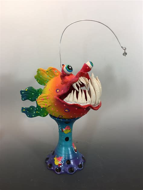 Angler Fish Sculpturehandmade Ceramic Funky Fish Beach Theme Sea