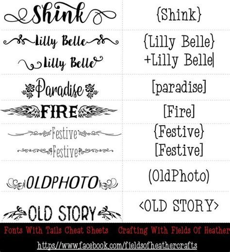 Fonts With Tails Glyphs Cheat Sheet Cricut Fonts Lettering
