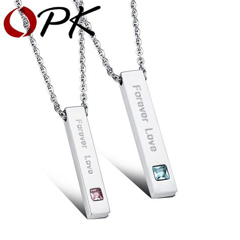 Opk Couple Necklaces For Lovers Romantic Forever Love Stainless Steel Cubic Zirconia Pendant