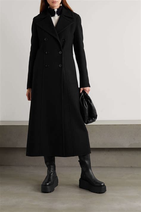 Black Double Breasted Wool Blend Twill Coat Valentino Net A Porter