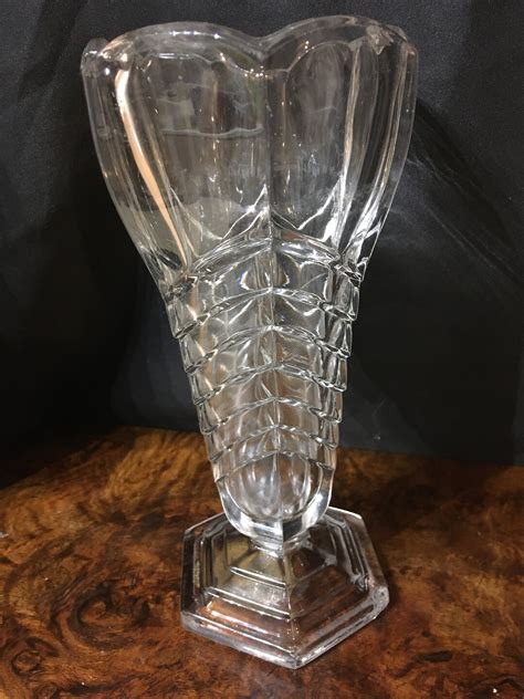 1930s Art Deco Davidson Clear Glass Chevron Vase Vgc Etsy